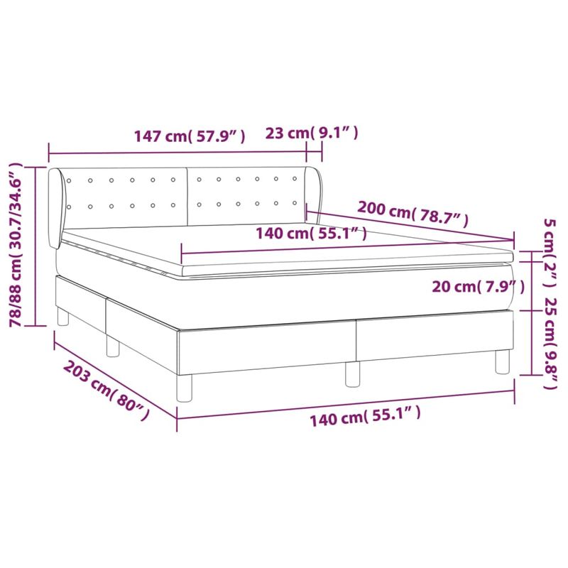 Casa si Gradina - Mobilier - Paturi si accesorii - Paturi - Pat box spring cu saltea, gri inchis, 140x200 cm, textil - Infinity.ro