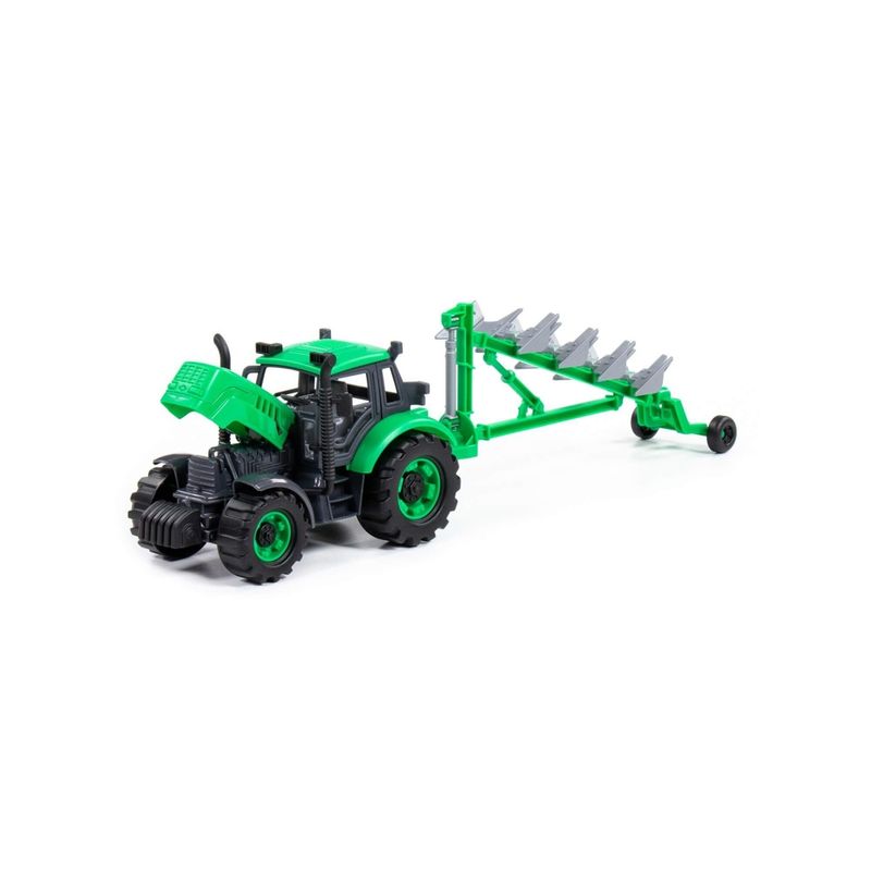 Jucarii, Copii si Bebe - Jucarii si jocuri - Vehicule si jucarii cu telecomanda - Masinute - Tractor cu plug, cu frictiune, 45.5 x 11.5 x 14.5 cm, Polesie - Infinity.ro