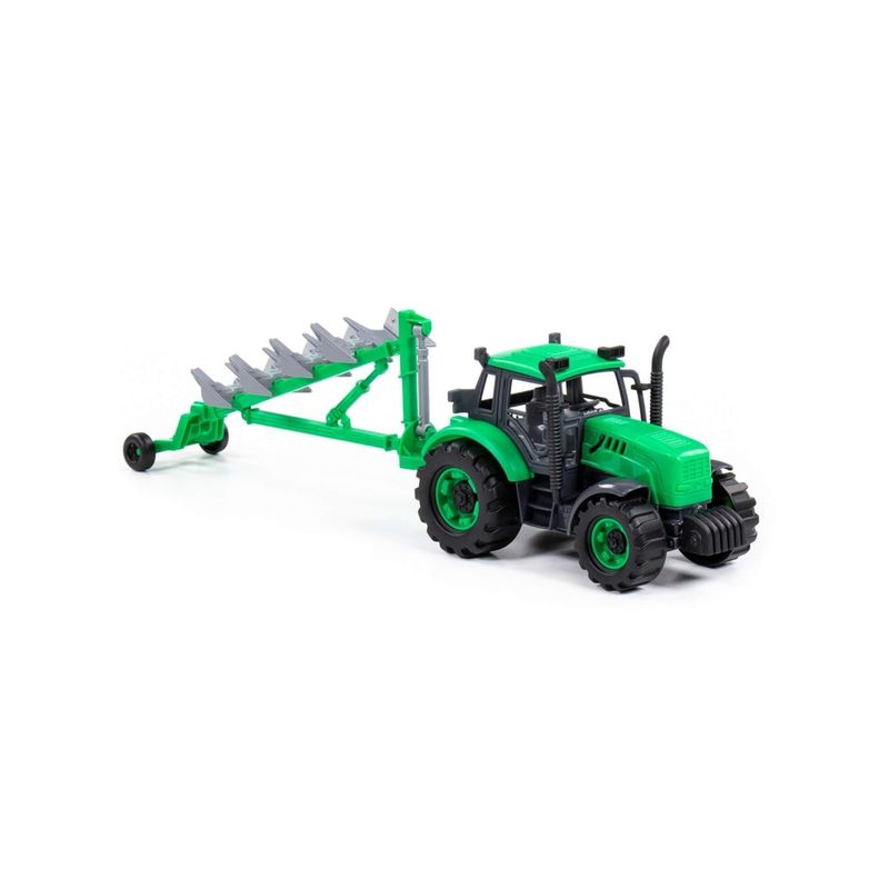 Jucarii, Copii si Bebe - Jucarii si jocuri - Vehicule si jucarii cu telecomanda - Masinute - Tractor cu plug, cu frictiune, 45.5 x 11.5 x 14.5 cm, Polesie - Infinity.ro