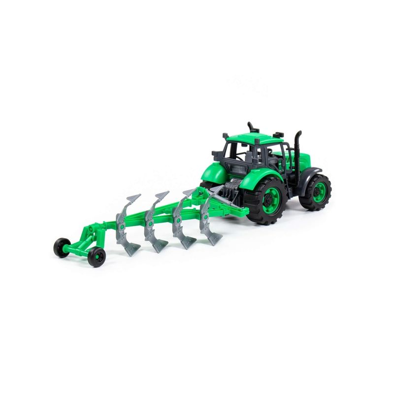 Jucarii, Copii si Bebe - Jucarii si jocuri - Vehicule si jucarii cu telecomanda - Masinute - Tractor cu plug, cu frictiune, 45.5 x 11.5 x 14.5 cm, Polesie - Infinity.ro