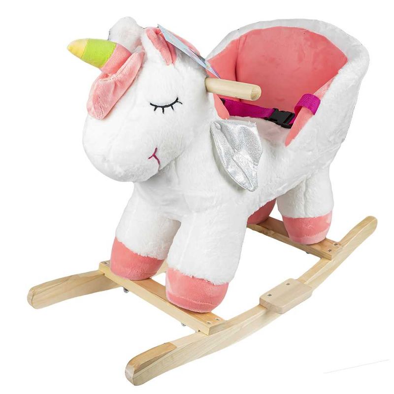 Jucarii, Copii si Bebe - Jucarii si jocuri - Jucarii de exterior - Balansoare copii - Balansoar pentru bebelusi, Unicorn, lemn + plus, roz+alb, 52 cm - Infinity.ro