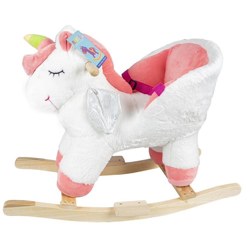 Jucarii, Copii si Bebe - Jucarii si jocuri - Jucarii de exterior - Balansoare copii - Balansoar pentru bebelusi, Unicorn, lemn + plus, roz+alb, 52 cm - Infinity.ro