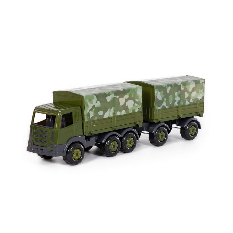 Jucarii, Copii si Bebe - Jucarii si jocuri - Vehicule si jucarii cu telecomanda - Masinute - Camion militar cu prelata si remorca - SuperTruck, 71 x 16 x 22 cm, - Infinity.ro