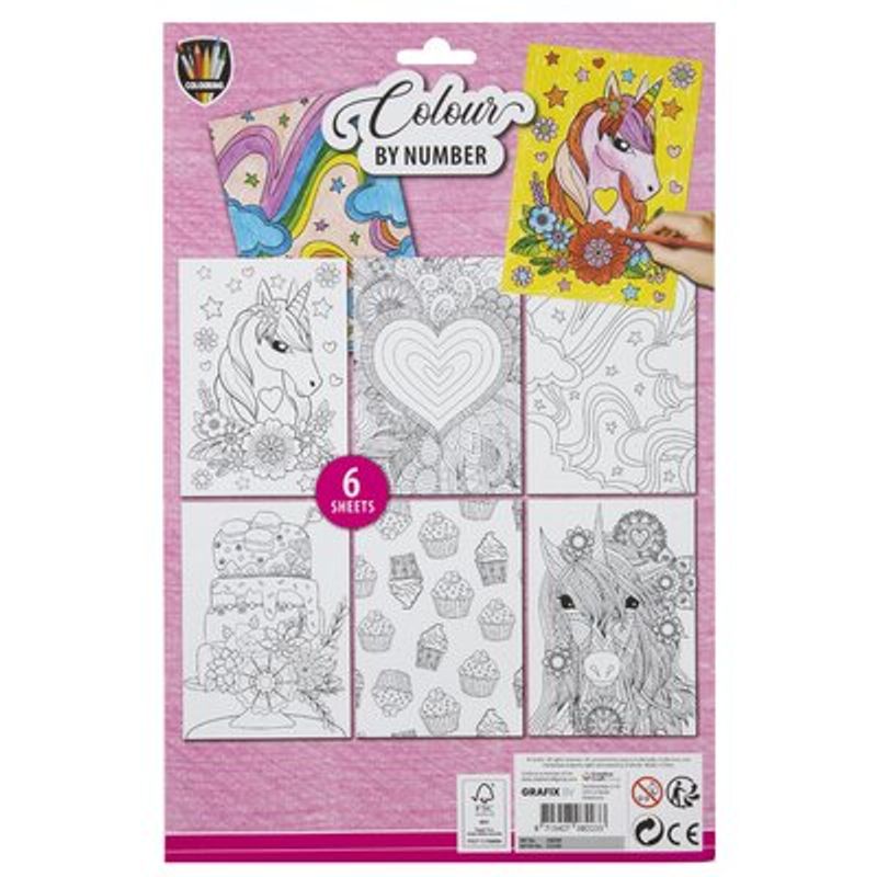 Jucarii, Copii si Bebe - Jucarii si jocuri - Jucarii & jocuri educative - Seturi pictura si desen - Desen pe numere Unicorn, A4, 6 pagini, 6 creioane duble - Infinity.ro