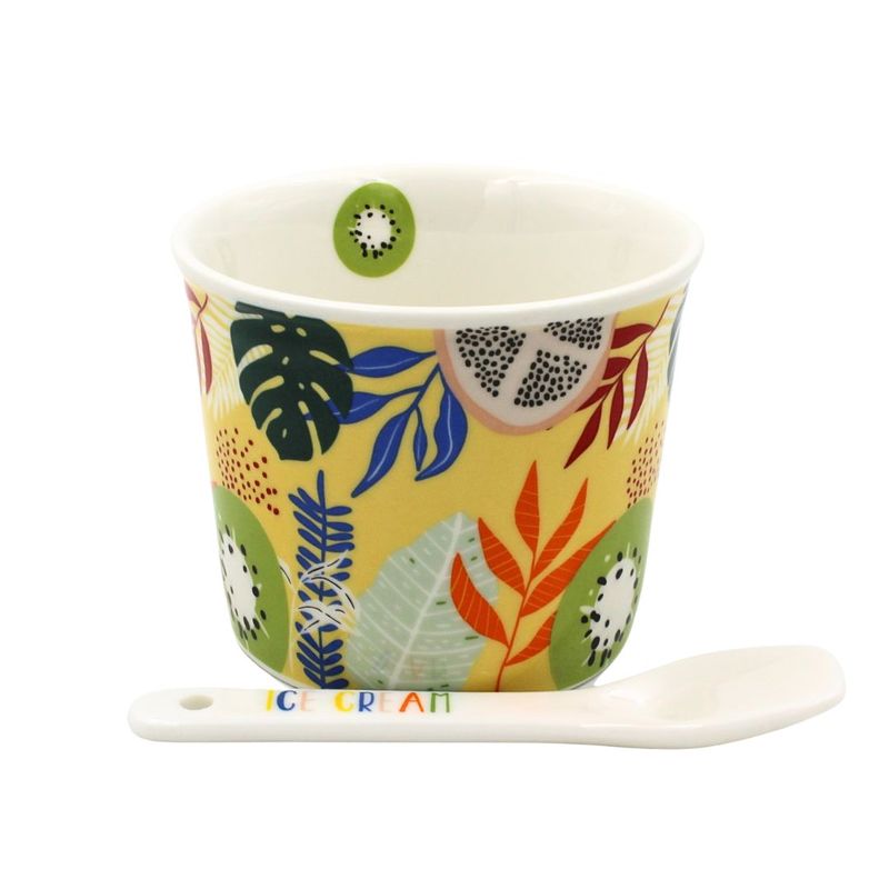 Casa si Gradina - Bucatarie si vesela - Vesela si tacamuri - Farfurii si boluri - Set portelan bol cu lingurita IceCream kiwi - Infinity.ro