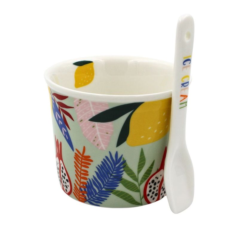 Casa si Gradina - Bucatarie si vesela - Vesela si tacamuri - Farfurii si boluri - Set portelan bol cu lingurita IceCream lamaie - Infinity.ro