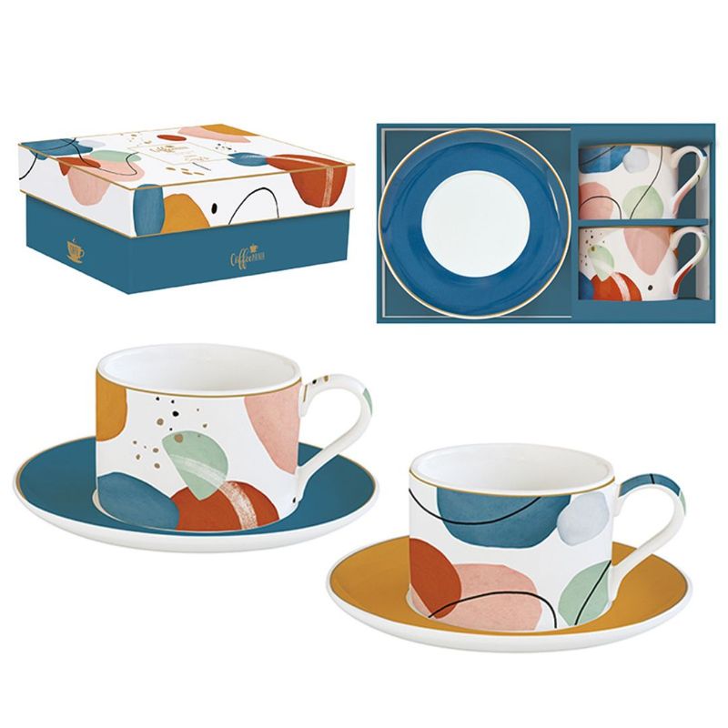 Casa si Gradina - Bucatarie si vesela - Cani si pahare - Cani si cesti - Set portelan 2 cesti si farfurioare Shapes 240ml - Infinity.ro