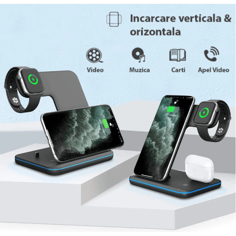 Laptop, Telefoane si Tablete - Telefoane mobile si accesorii - Accesorii Telefoane - Incarcatoare telefoane - Incarcator Wireless REVOSE™,Fast Charger 15W Incarcare Rapida Compatibil Apple Watch,Airpods,Iphone Android Samsung etc - Infinity.ro