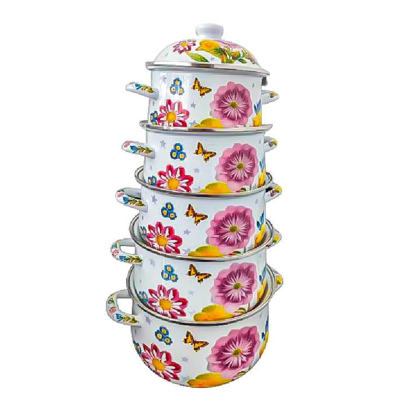 Casa si Gradina - Bucatarie si vesela - Vase pentru gatit - Oale si cratite - Set 5 oale emailate, Longfei Group, 1.8l/3.3l/4l/5.3/6.4, Floral - Infinity.ro