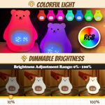 Casa si Gradina - Corpuri si surse de iluminat - Veioze si lampi - Lampi de veghe copii - Lampa de veghe LED RGB Ursulet cu ceas si alarma, din silicon, acumulator, telecomanda - Infinity.ro