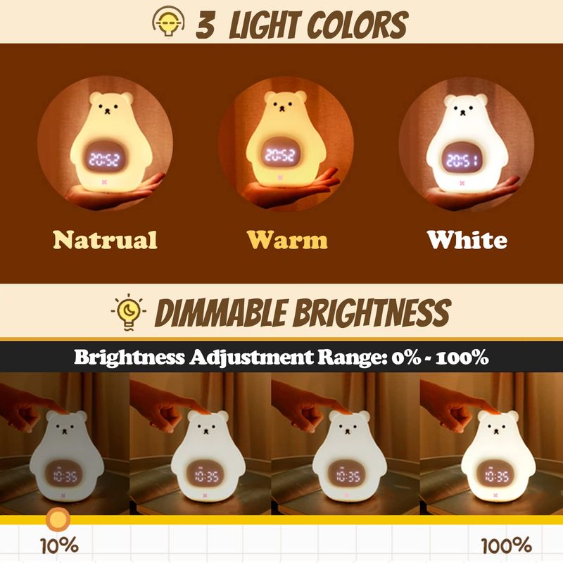 Casa si Gradina - Corpuri si surse de iluminat - Veioze si lampi - Lampi de veghe copii - Lampa de veghe LED RGB Ursulet cu ceas si alarma, din silicon, acumulator, telecomanda - Infinity.ro