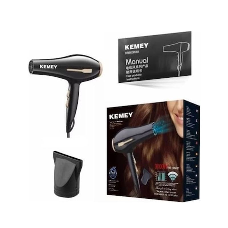 Ingrijire personala si Cosmetice - Aparate & accesorii ingrijire personala - Hair styling - Uscatoare de par - Uscator de par profesional Kemei 3000 W Ionizare, 2 trepte de viteza, 2 temperatura, Concentrator, Negru - Infinity.ro