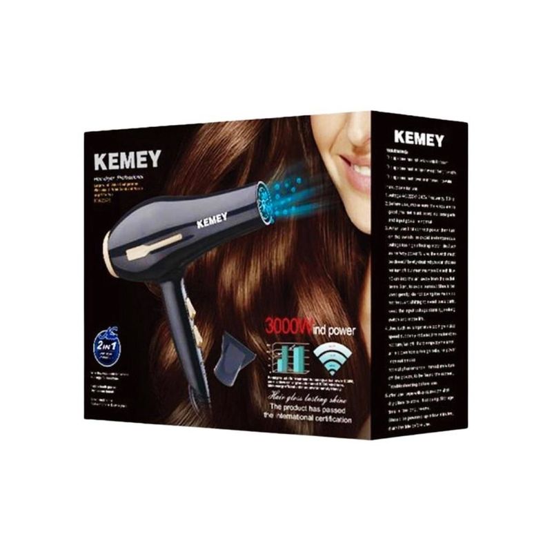 Ingrijire personala si Cosmetice - Aparate & accesorii ingrijire personala - Hair styling - Uscatoare de par - Uscator de par profesional Kemei 3000 W Ionizare, 2 trepte de viteza, 2 temperatura, Concentrator, Negru - Infinity.ro