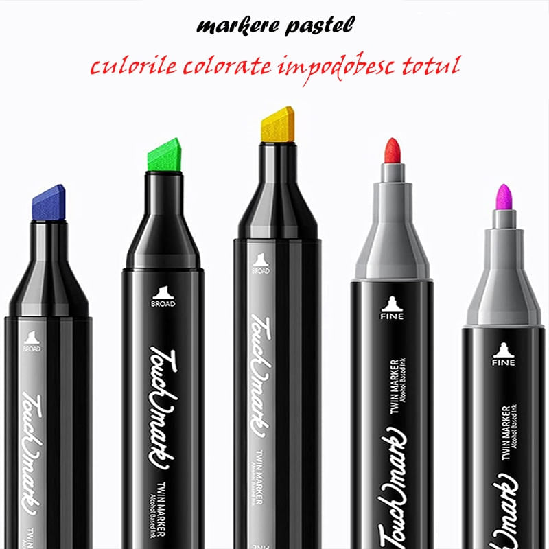 Carti si Birotica - Birotica - Instrumente de scris - Markere si carioci - Set 48 markere Touch, 2 capete subtire si gros, cu geanta de depozitare, Multicolor - Infinity.ro