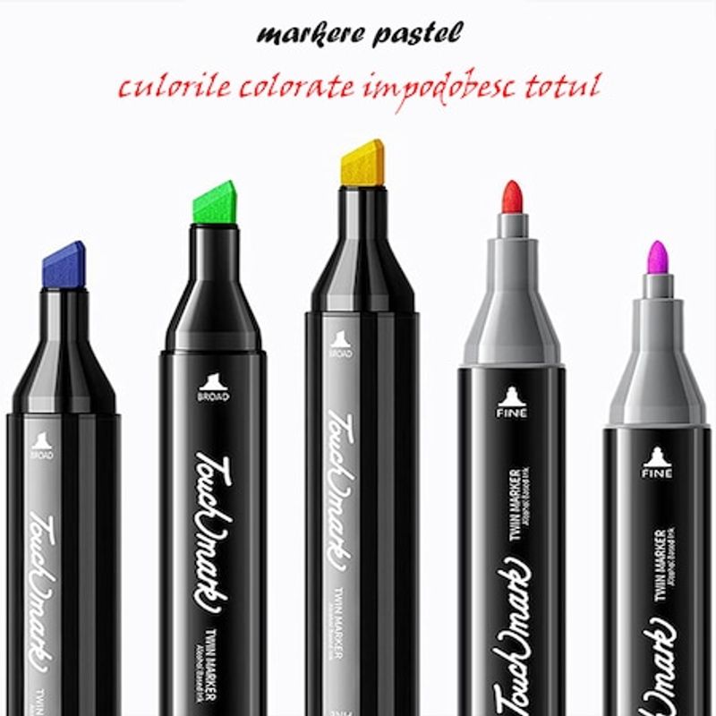 Carti si Birotica - Birotica - Instrumente de scris - Markere si carioci - Set 48 markere Touch, 2 capete subtire si gros, cu geanta de depozitare, Multicolor - Infinity.ro