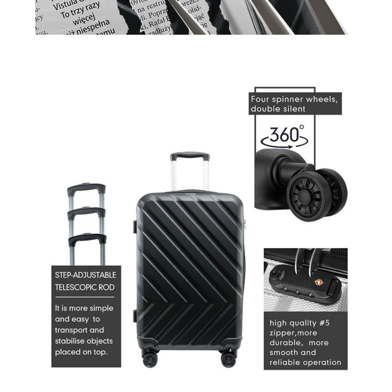 Sport si Outdoor - Articole de voiaj - Trolere - Troler voiaj, 4 roti duble 360 grade, ABS, inchidere cifru, Negru, 42x27x68cm - Infinity.ro