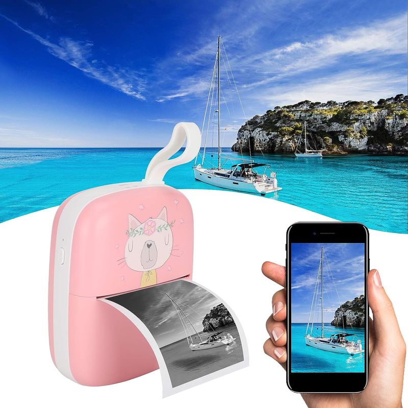 PC, gaming si accesorii - Imprimante, scanere & consumabile - Imprimante - Imprimante termice - Imprimanta termica portabila, 55x30 mm, 1000mAh, roz, Bluetooth, compatibil IOS/ Android - Infinity.ro