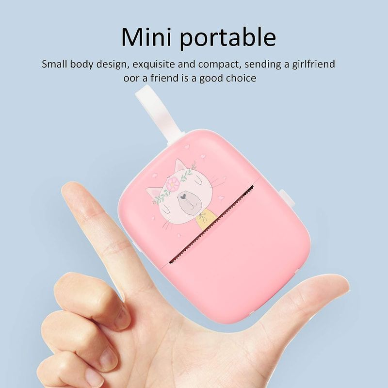 PC, gaming si accesorii - Imprimante, scanere & consumabile - Imprimante - Imprimante termice - Imprimanta termica portabila, 55x30 mm, 1000mAh, roz, Bluetooth, compatibil IOS/ Android - Infinity.ro