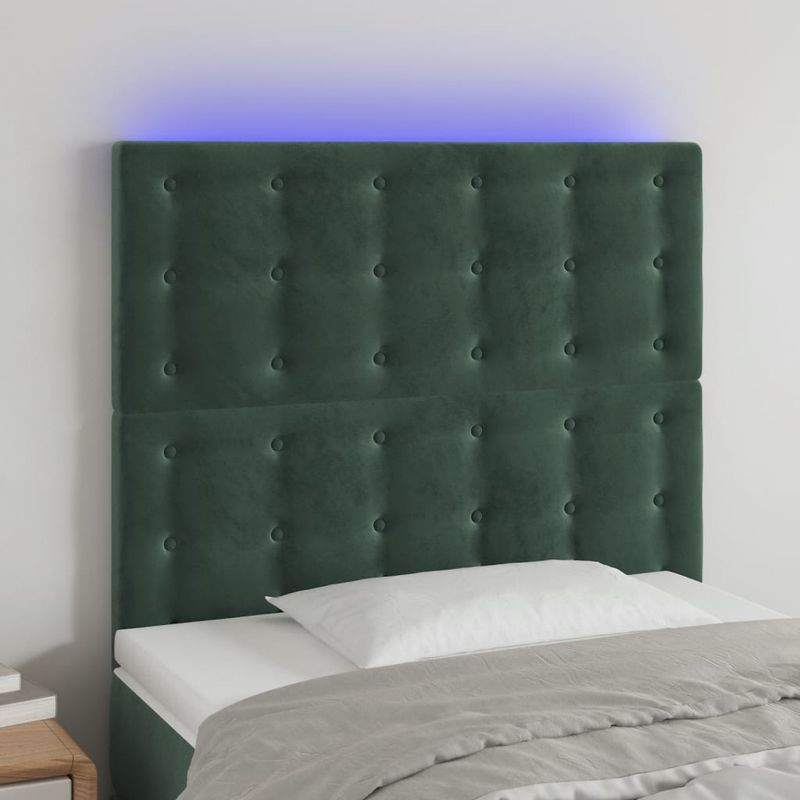 Casa si Gradina - Mobilier - Paturi si accesorii - Accesorii paturi - Tablie de pat cu LED, verde inchis, 100x5x118/128 cm, catifea - Infinity.ro