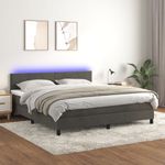 Casa si Gradina - Mobilier - Paturi si accesorii - Paturi - Pat cu arcuri, saltea si LED, gri inchis, 180x200 cm, catifea - Infinity.ro