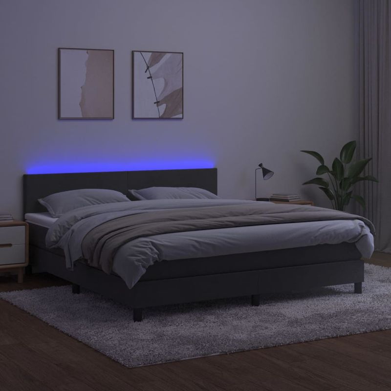 Casa si Gradina - Mobilier - Paturi si accesorii - Paturi - Pat cu arcuri, saltea si LED, gri inchis, 180x200 cm, catifea - Infinity.ro