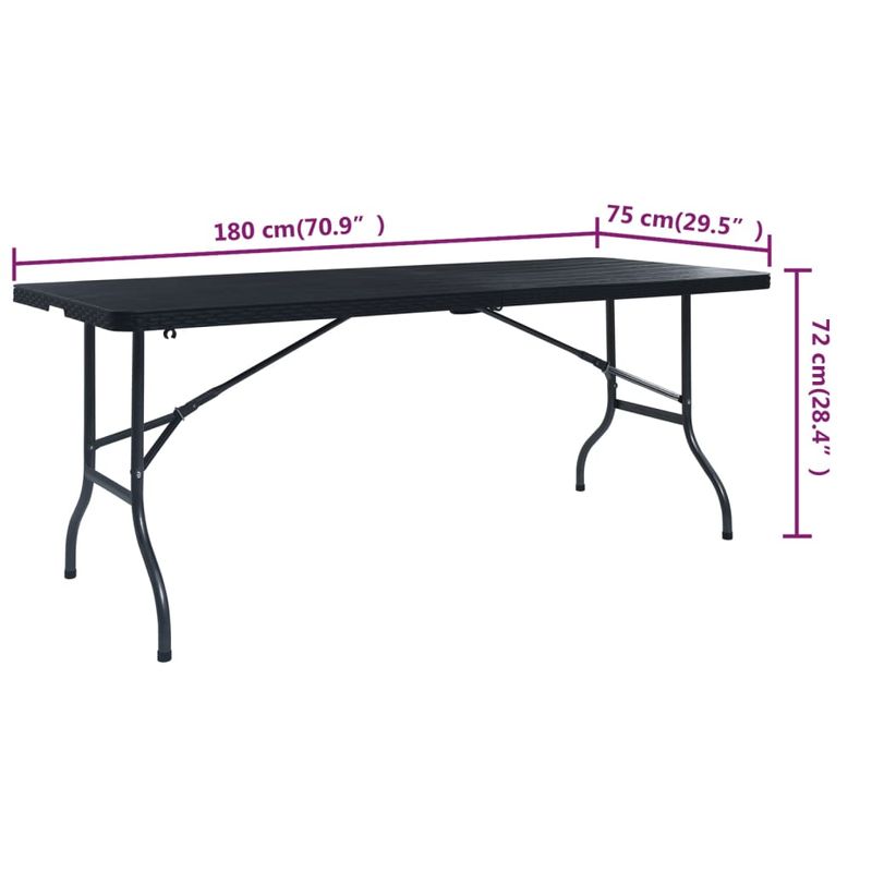 Casa si Gradina - Gradina si terasa - Mobilier exterior - Mese gradina - Masa gradina pliabila, negru, 180x75x72 cm, HDPE imitatie ratan - Infinity.ro