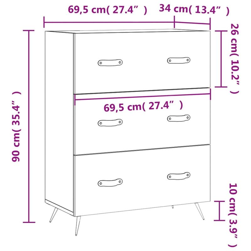 Casa si Gradina - Mobilier - Comode si corpuri - Comode - Comoda cu sertare, stejar afumat, 69,5x34x90 cm, lemn prelucrat - Infinity.ro