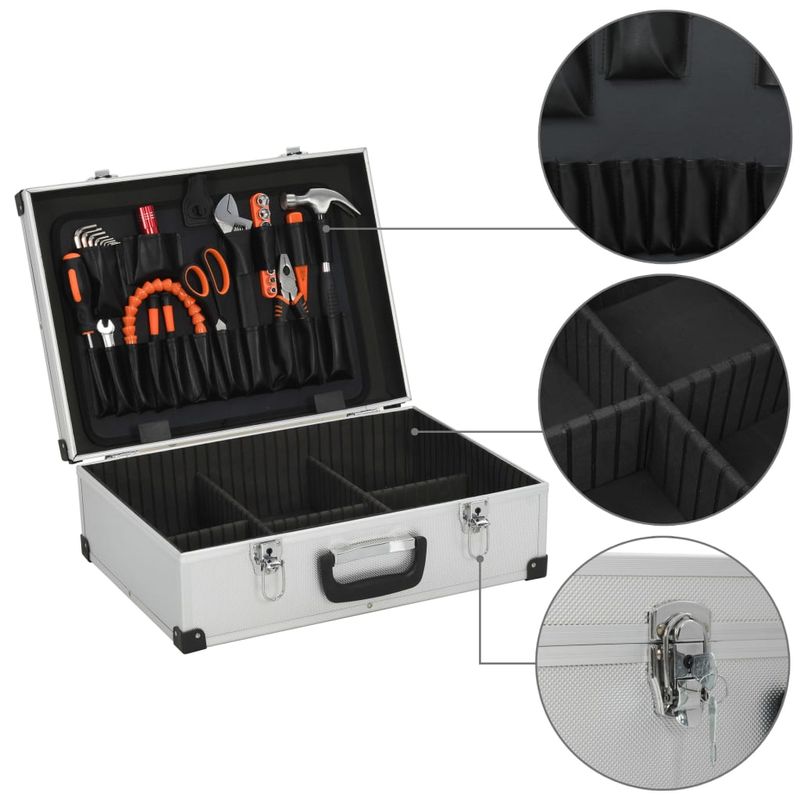 Casa si Gradina - Constructii - Depozitare, transport si protectie - Organizatoare si cutii scule - Valiza de scule, argintiu, 46x33x16 cm, aluminiu - Infinity.ro