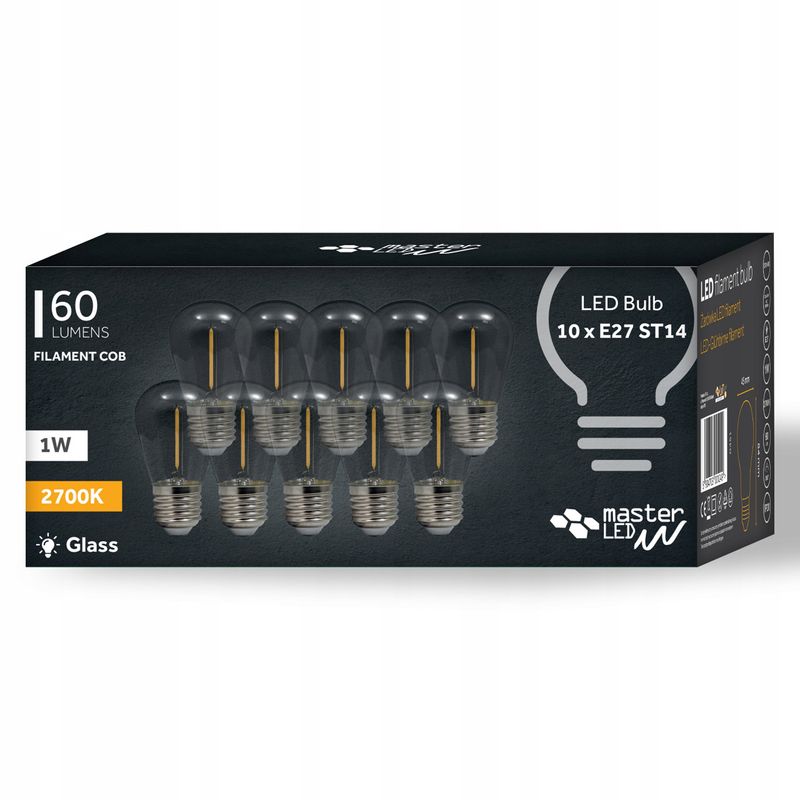 Casa si Gradina - Corpuri si surse de iluminat - Becuri si tuburi neon - Becuri - Set 10 becuri Vintage LED 1W(10W), dulie E27, lumina calda(2700 K); 160 lm, Masterled - Infinity.ro