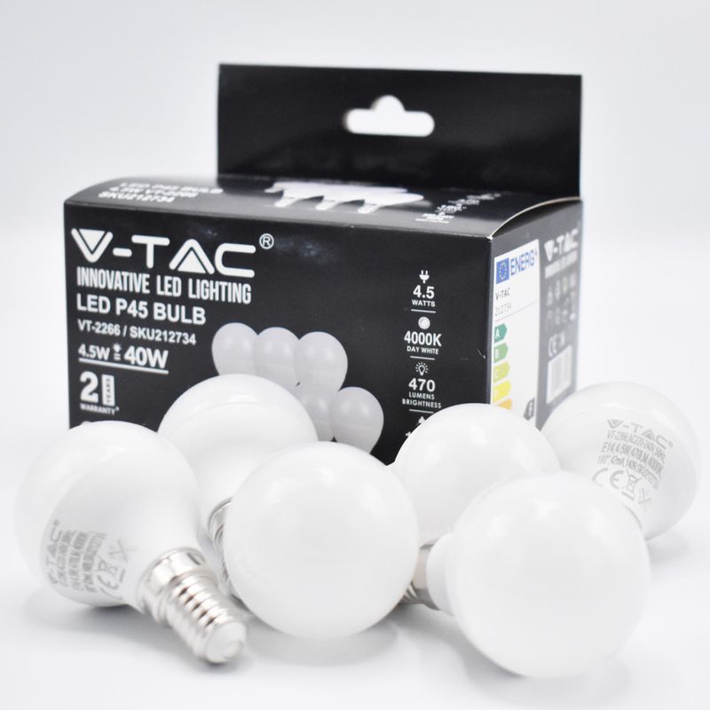 Casa si Gradina - Corpuri si surse de iluminat - Becuri si tuburi neon - Becuri - Set 6 becuri LED sferice 4.5W (40W), E14, P45, 470 lm, lumina neutra (4000K), opal, V-TAC - Infinity.ro