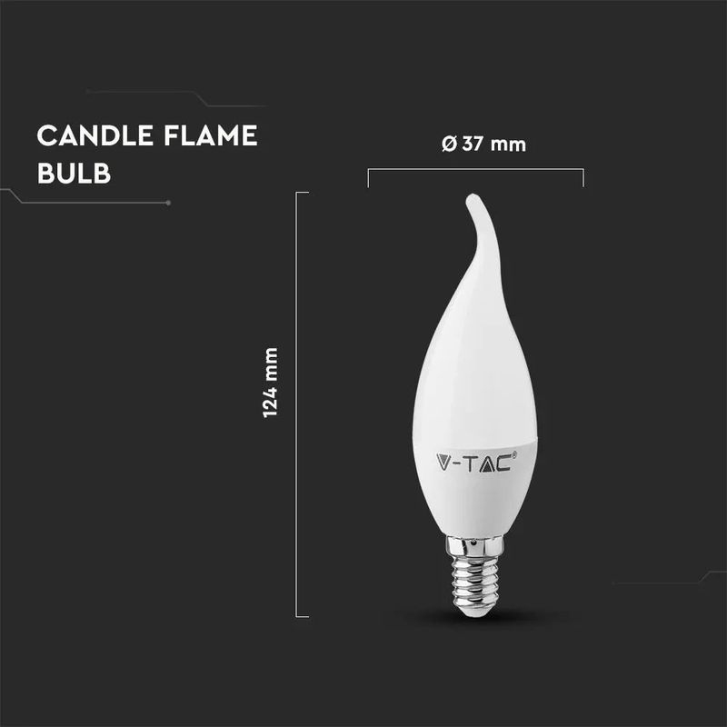 Casa si Gradina - Corpuri si surse de iluminat - Becuri si tuburi neon - Becuri - Bec led flacara 4W (30W), E14, C37T, 320 lm, lumina rece (6400K), opal, V-TAC - Infinity.ro