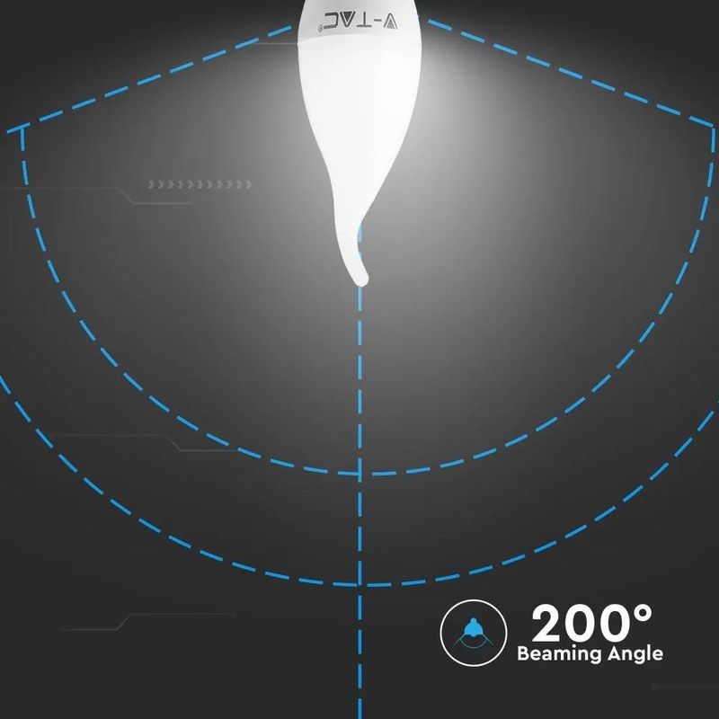 Casa si Gradina - Corpuri si surse de iluminat - Becuri si tuburi neon - Becuri - Bec led flacara 4W (30W), E14, C37T, 320 lm, lumina rece (6400K), opal, V-TAC - Infinity.ro