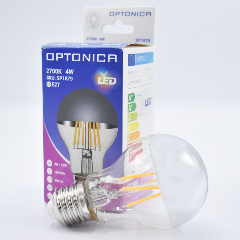Casa si Gradina - Corpuri si surse de iluminat - Becuri si tuburi neon - Becuri - Bec LED Vintage 4W (27W), E27, A60, 400 lm, lumina calda (2700K), argintiu, Optonica - Infinity.ro