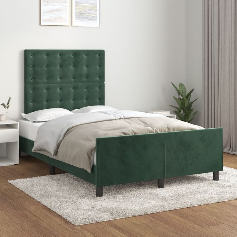 Casa si Gradina - Mobilier - Paturi si accesorii - Paturi - Cadru de pat cu tablie, verde inchis, 120x200 cm, catifea - Infinity.ro