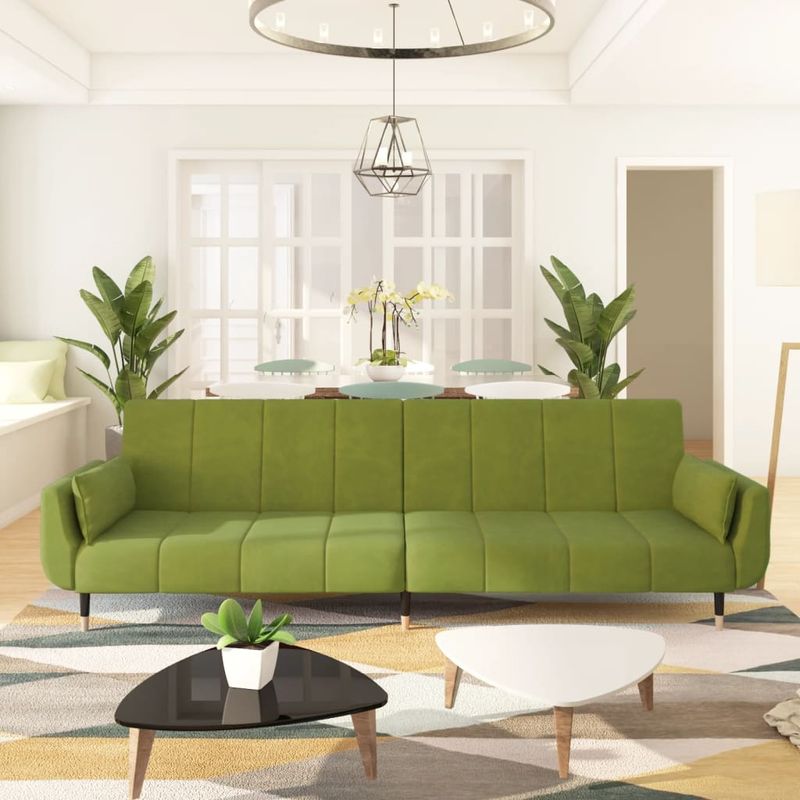 Casa si Gradina - Mobilier - Canapele si coltare - Canapele - Canapea extensibila cu 2 locuri 2 perne verde deschis catifea - Infinity.ro
