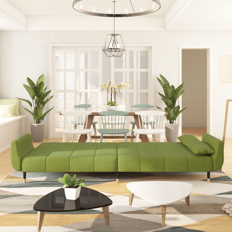 Casa si Gradina - Mobilier - Canapele si coltare - Canapele - Canapea extensibila cu 2 locuri 2 perne verde deschis catifea - Infinity.ro