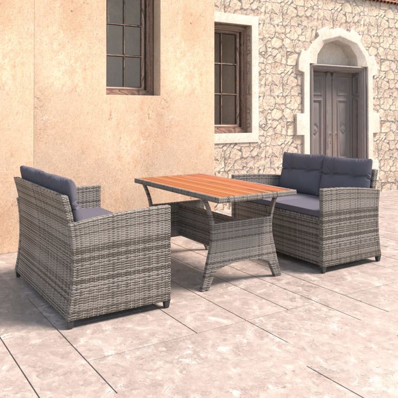 Casa si Gradina - Gradina si terasa - Mobilier exterior - Seturi mobila gradina - Set mobilier de gradina cu perne, 3 piese, gri, poliratan - Infinity.ro