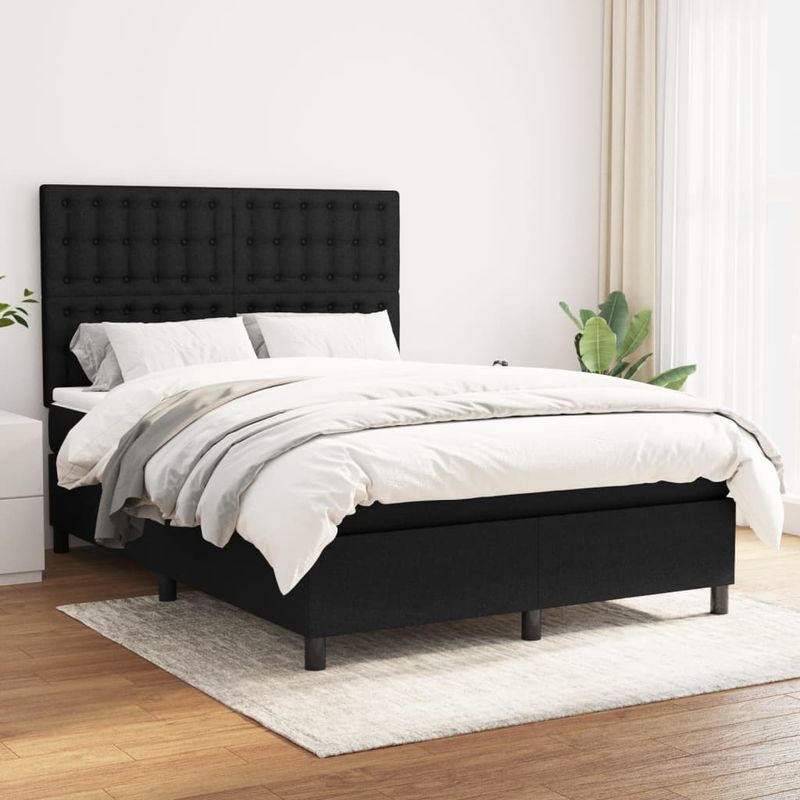 Casa si Gradina - Mobilier - Paturi si accesorii - Paturi - Pat box spring cu saltea, negru, 140x200 cm, textil - Infinity.ro
