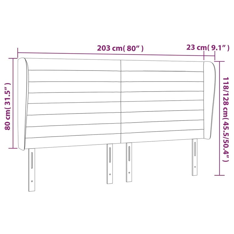 Casa si Gradina - Mobilier - Paturi si accesorii - Accesorii paturi - Tablie de pat cu aripioare gri deschis 203x23x118/128cm catifea - Infinity.ro