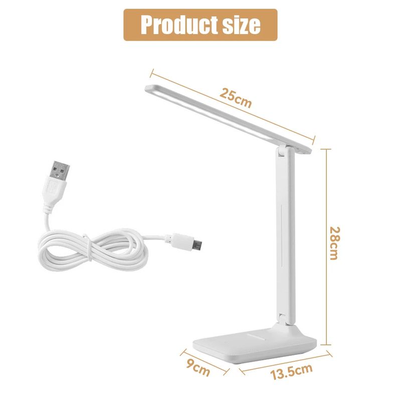 Casa si Gradina - Corpuri si surse de iluminat - Veioze si lampi - Lampi de veghe - Lampa birou Led Wireless, cu Acumulator 18650 mAh, pliabil, rotativ 180°, 3 intensitati luminoase reglabile, Alb - Infinity.ro