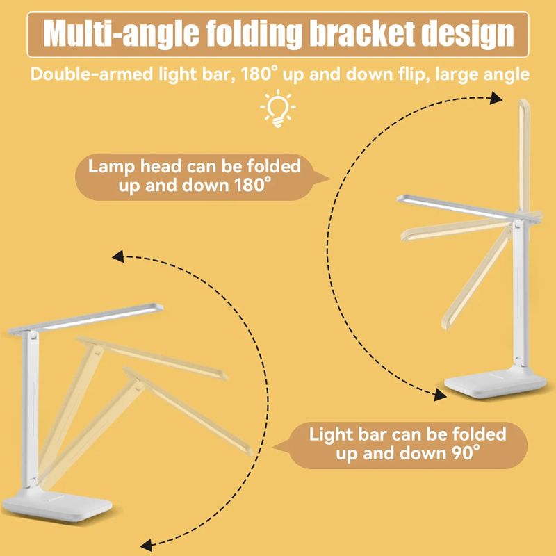 Casa si Gradina - Corpuri si surse de iluminat - Veioze si lampi - Lampi de veghe - Lampa birou Led Wireless, cu Acumulator 18650 mAh, pliabil, rotativ 180°, 3 intensitati luminoase reglabile, Alb - Infinity.ro