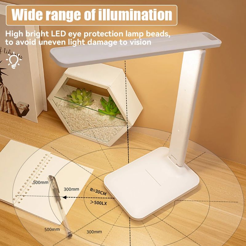 Casa si Gradina - Corpuri si surse de iluminat - Veioze si lampi - Lampi de veghe - Lampa birou Led Wireless, cu Acumulator 18650 mAh, pliabil, rotativ 180°, 3 intensitati luminoase reglabile, Alb - Infinity.ro