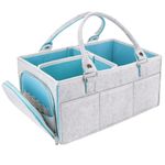 Jucarii, Copii si Bebe - Maternitate - Genti bebelusi - Geanta organizator scutece si accesorii copii/bebelusi,Quasar & Co.®, 3 compartimente/8 buzunare,fetru,gri deschis-bleu - Infinity.ro