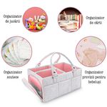 Jucarii, Copii si Bebe - Maternitate - Genti bebelusi - Geanta organizator scutece si accesorii copii/bebelusi,Quasar & Co.®, 3 compartimente/8 buzunare,fetru,gri luminos-roz - Infinity.ro