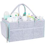 Jucarii, Copii si Bebe - Maternitate - Genti bebelusi - Geanta organizator scutece si accesorii copii/bebelusi,Quasar & Co.®, 3 compartimente/8 buzunare,fetru,gri-turcoaz - Infinity.ro
