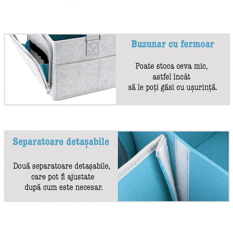 Jucarii, Copii si Bebe - Maternitate - Genti bebelusi - Geanta organizator scutece si accesorii copii/bebelusi,Quasar & Co.®, 3 compartimente/8 buzunare,fetru,gri deschis-bleu - Infinity.ro