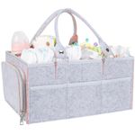 Jucarii, Copii si Bebe - Maternitate - Genti bebelusi - Geanta organizator scutece si accesorii copii/bebelusi,Quasar & Co.®, 3 compartimente/8 buzunare,fetru,gri luminos-roz - Infinity.ro