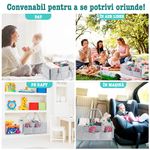 Jucarii, Copii si Bebe - Maternitate - Genti bebelusi - Geanta organizator scutece si accesorii copii/bebelusi,Quasar & Co.®, 3 compartimente/8 buzunare,fetru,gri-turcoaz - Infinity.ro