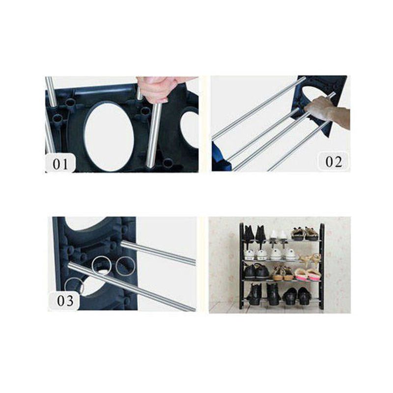 Casa si Gradina - Mobilier - Dulapuri si sifoniere - Dulapuri pantofi - Raft pentru Pantofi, Design Estetic, Negru, 4 Nivele, 64cm x 55cm x 18cm, Extensibil - Infinity.ro