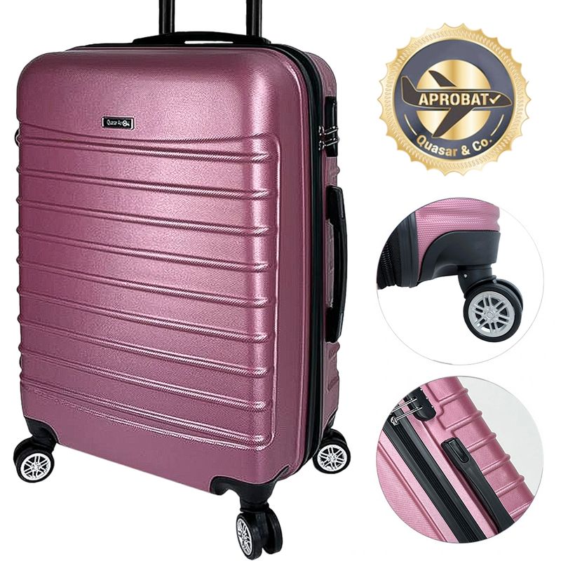 Sport si Outdoor - Articole de voiaj - Trolere - Troler Mare, Quasar & Co.®, Model Compatible Air, 4 roti 360 grade, cifru, maner telescopic, ABS,77x52x31 cm, roz pudrat - Infinity.ro
